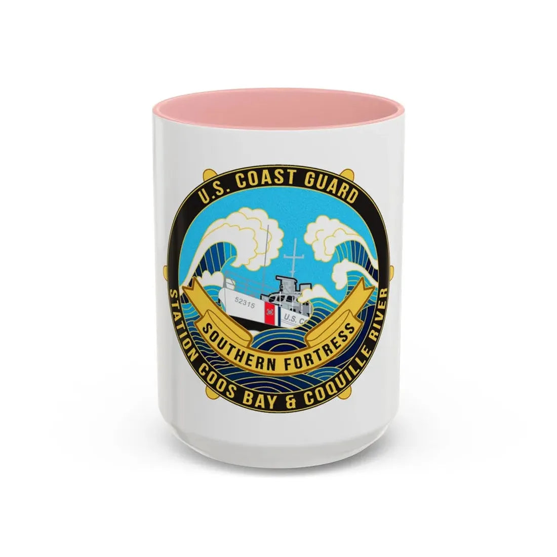USCG Station Coos Bay (U.S. Coast Guard) Accent Coffee Mug 15oz Pink - Go Mug Yourself