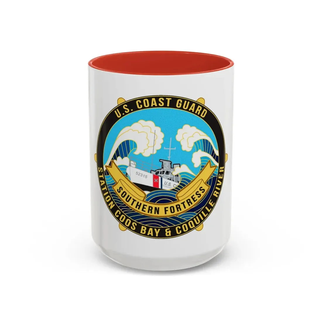 USCG Station Coos Bay (U.S. Coast Guard) Accent Coffee Mug 15oz Red - Go Mug Yourself
