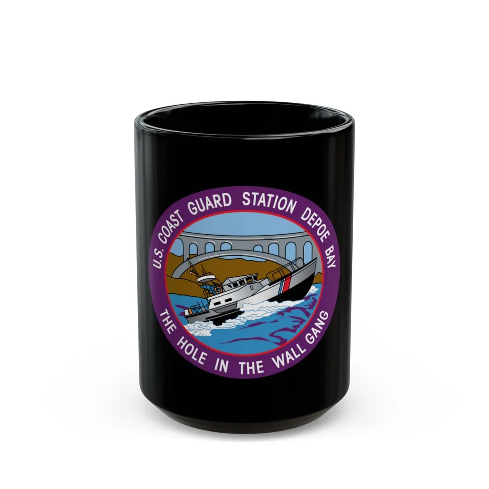 USCG Station Depoe Bay (U.S. Coast Guard) Black Coffee Mug-15oz-Go Mug Yourself