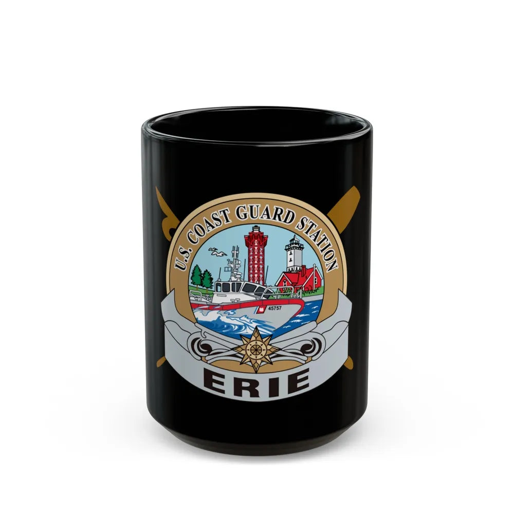 USCG Station Erie (U.S. Coast Guard) Black Coffee Mug-15oz-Go Mug Yourself