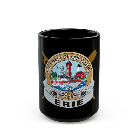 USCG Station Erie (U.S. Coast Guard) Black Coffee Mug-15oz-Go Mug Yourself