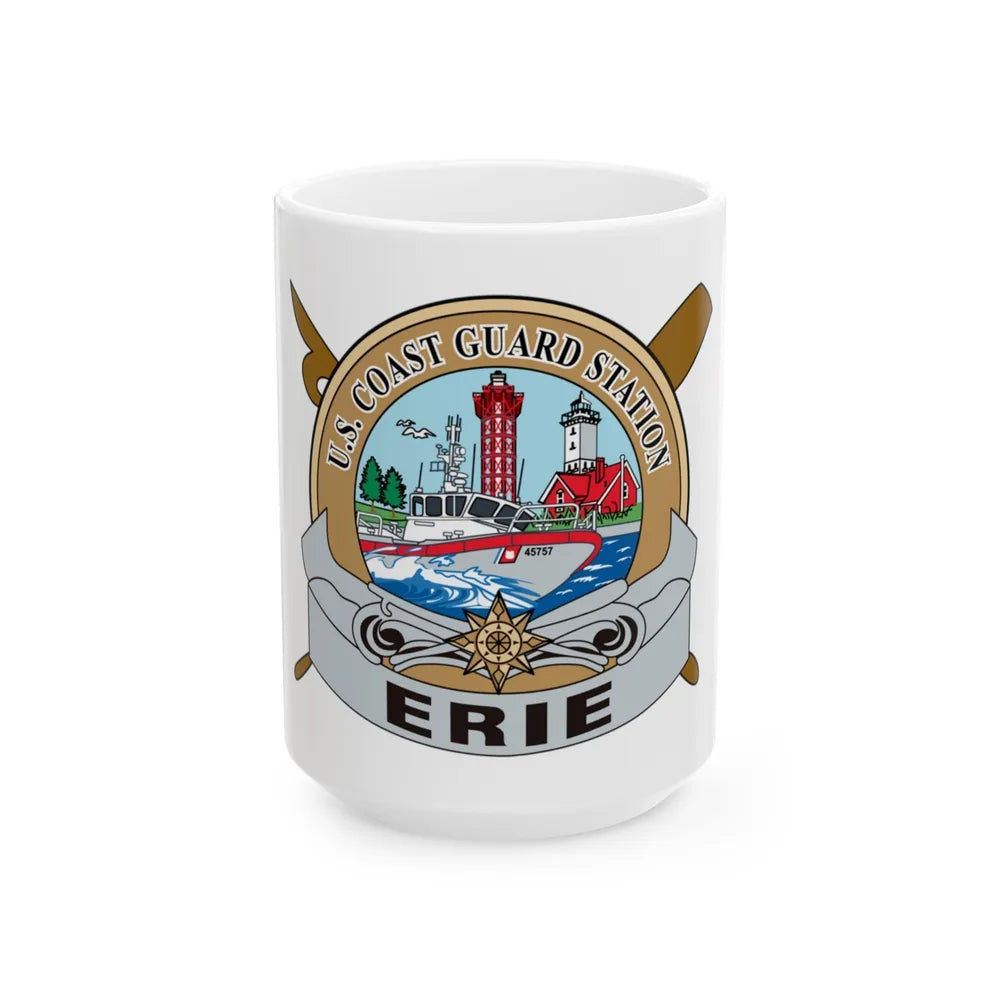 USCG Station Erie (U.S. Coast Guard) White Coffee Mug-15oz-Go Mug Yourself