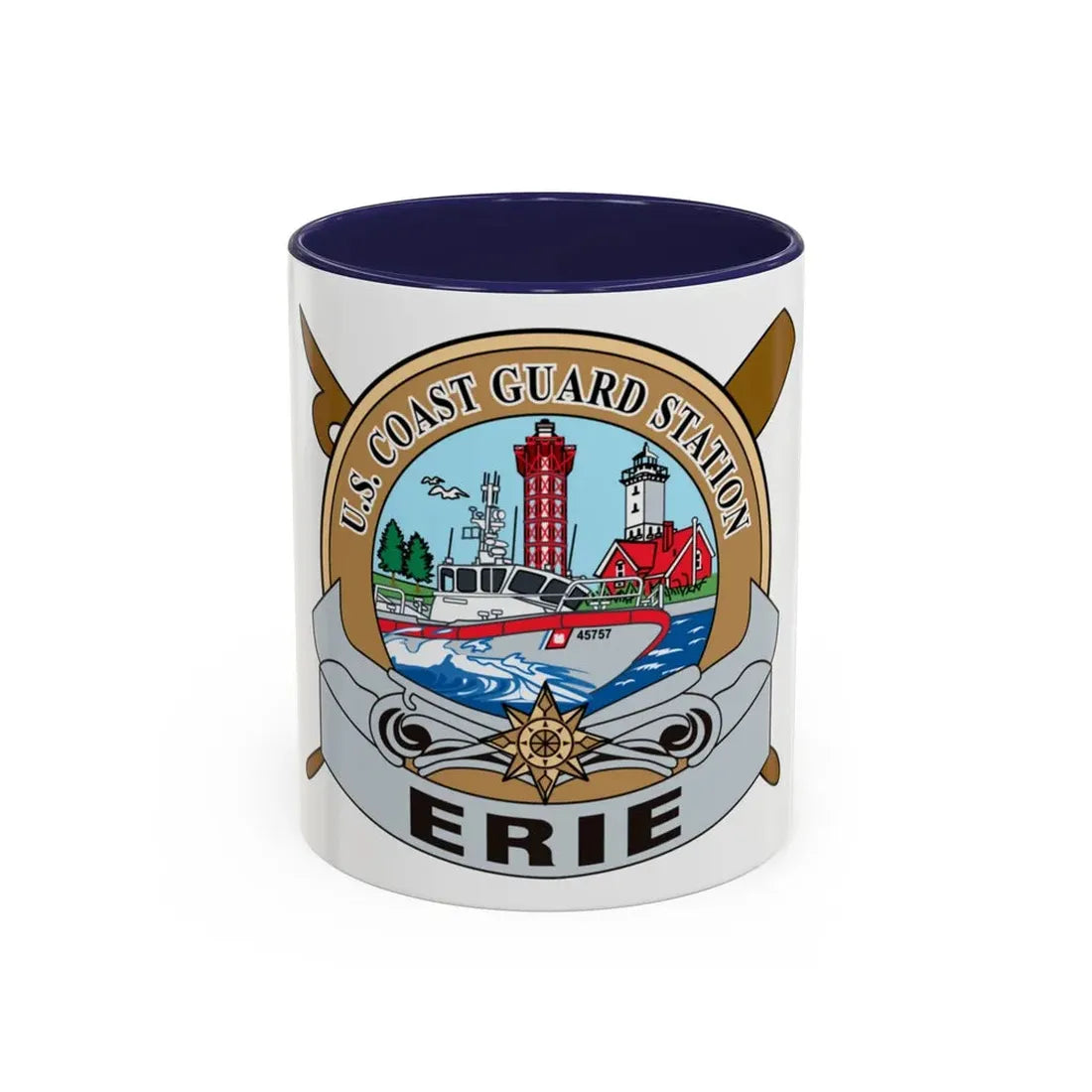 USCG Station Erie (U.S. Coast Guard) Accent Coffee Mug 11oz Navy - Go Mug Yourself
