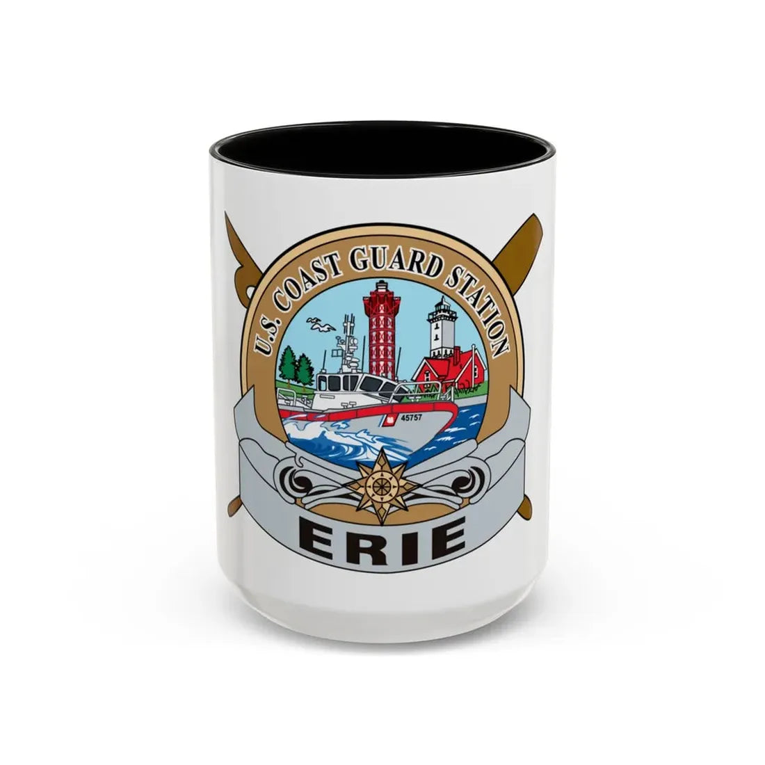 USCG Station Erie (U.S. Coast Guard) Accent Coffee Mug 15oz Black - Go Mug Yourself