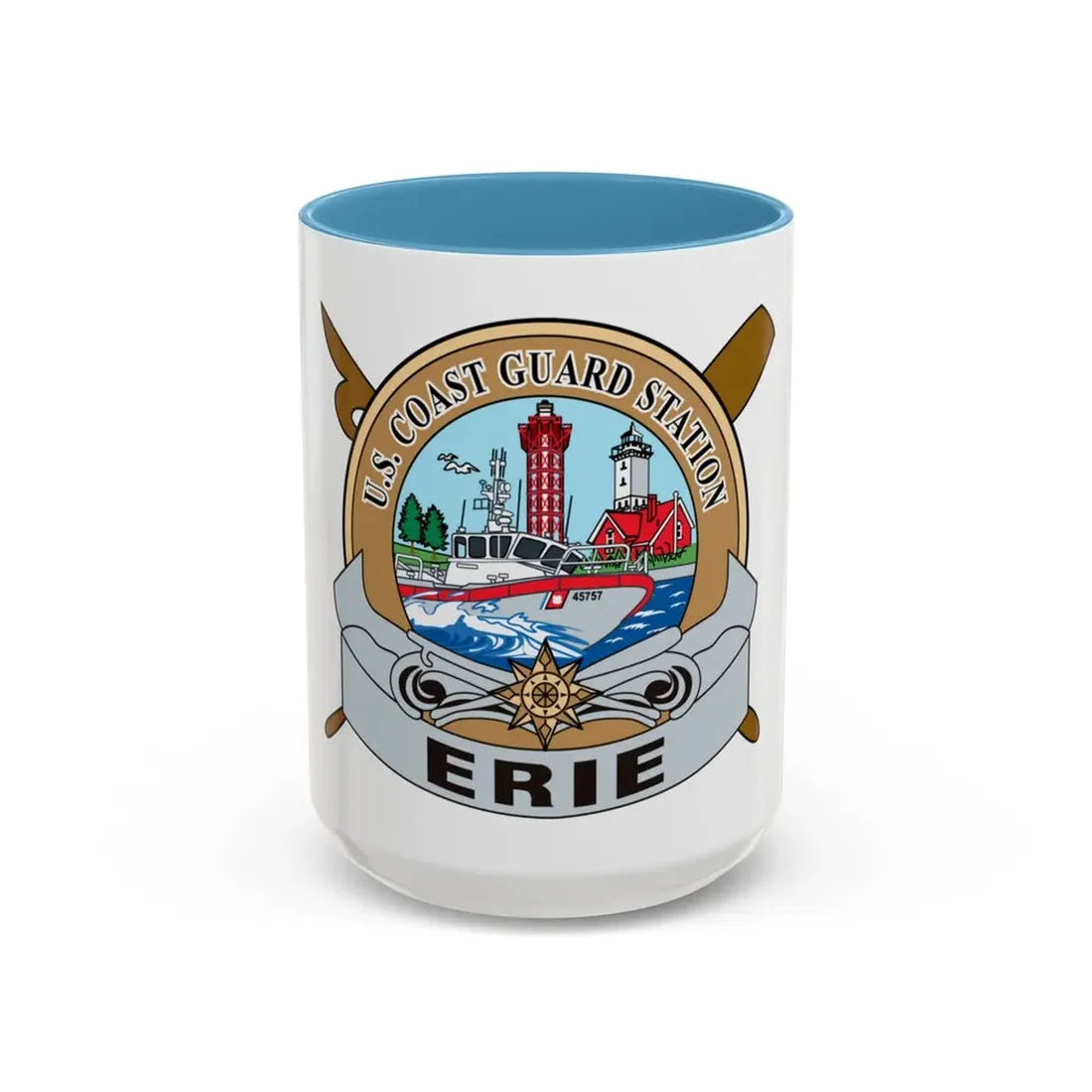 USCG Station Erie (U.S. Coast Guard) Accent Coffee Mug 15oz Light Blue - Go Mug Yourself
