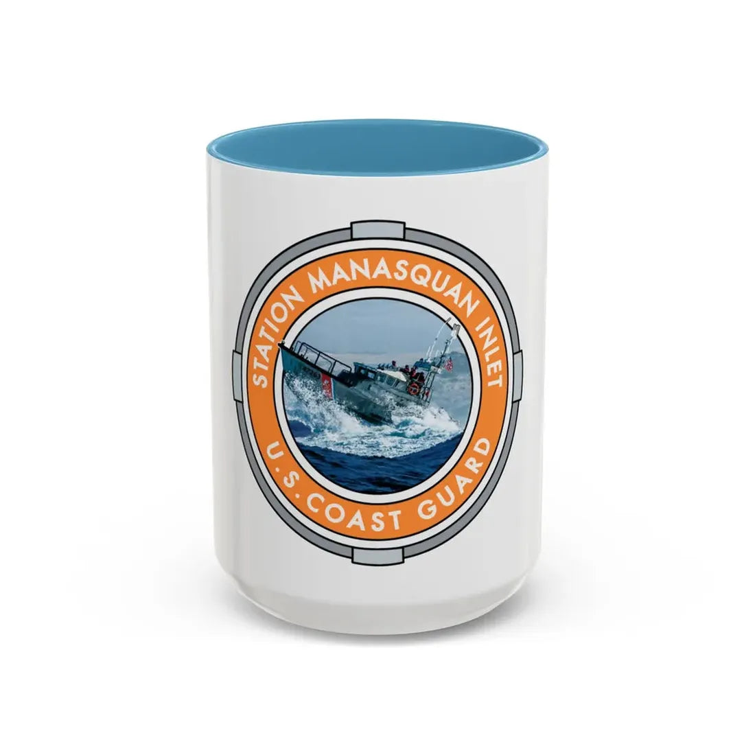 USCG Station Manasquan Inlet (U.S. Coast Guard) Accent Coffee Mug 15oz Light Blue - Go Mug Yourself