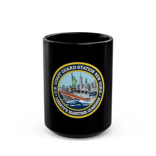 USCG Station New York (U.S. Coast Guard) Black Coffee Mug-15oz-Go Mug Yourself