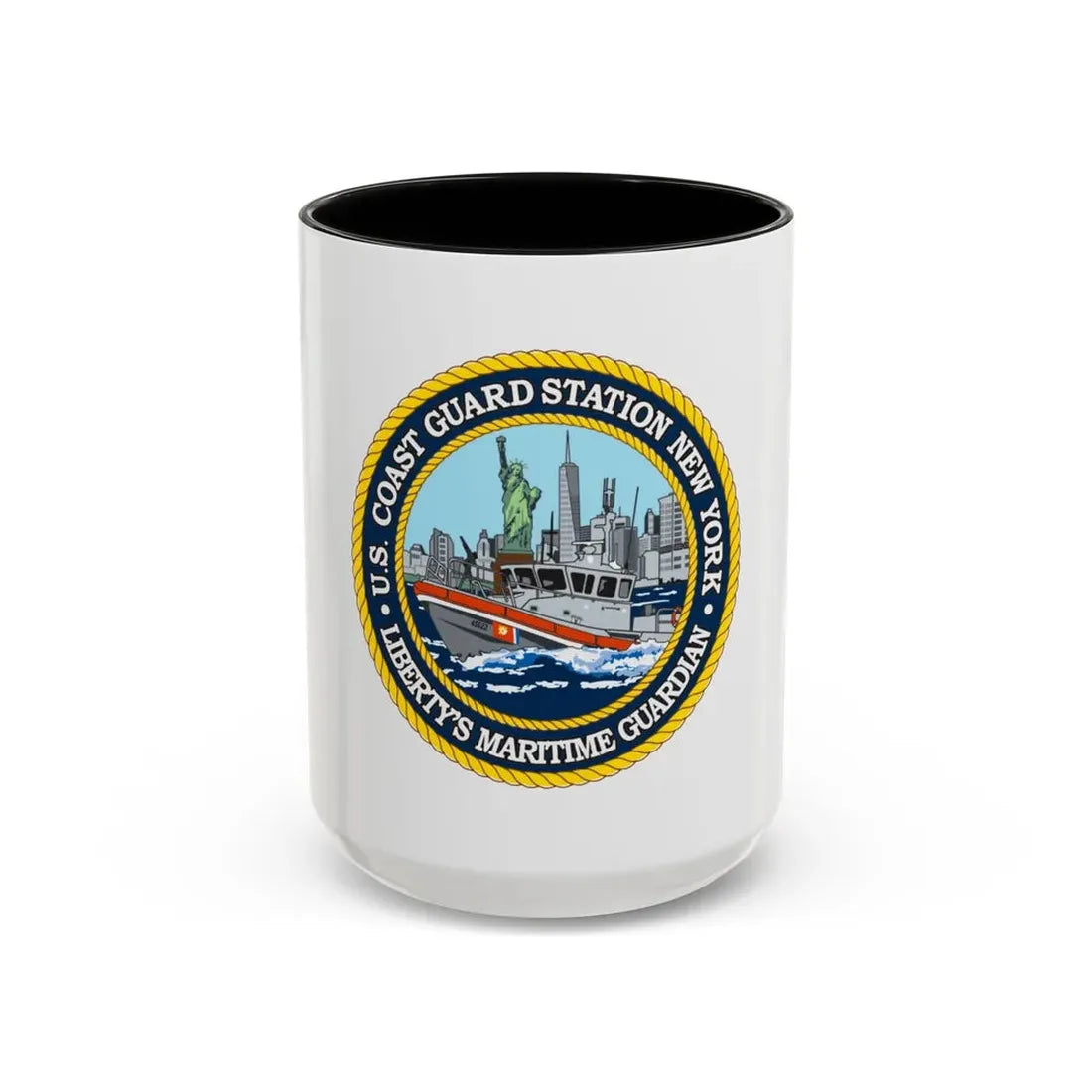 USCG Station New York (U.S. Coast Guard) Accent Coffee Mug 15oz Black - Go Mug Yourself