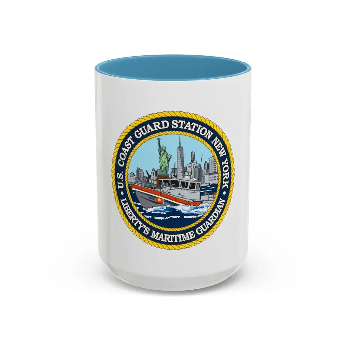 USCG Station New York (U.S. Coast Guard) Accent Coffee Mug 15oz Light Blue - Go Mug Yourself