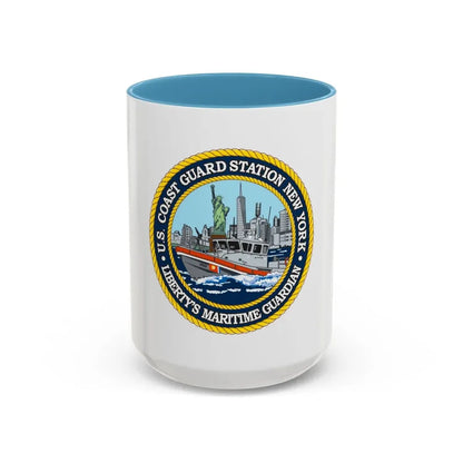 USCG Station New York (U.S. Coast Guard) Accent Coffee Mug 15oz Light Blue - Go Mug Yourself