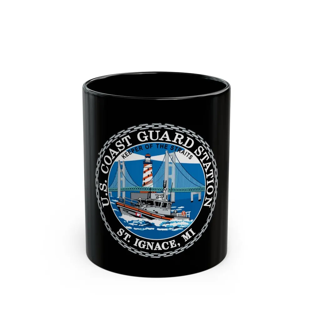 USCG Station St Ignace MI (U.S. Coast Guard) Black Coffee Mug-11oz-Go Mug Yourself