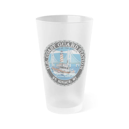 USCG Station St Ignace MI (U.S. Coast Guard) Frosted Pint Glass 16oz-Go Mug Yourself