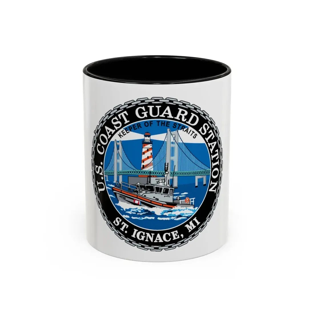 USCG Station St Ignace MI (U.S. Coast Guard) Accent Coffee Mug 11oz Black - Go Mug Yourself