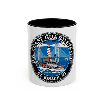 USCG Station St Ignace MI (U.S. Coast Guard) Accent Coffee Mug 11oz Black - Go Mug Yourself