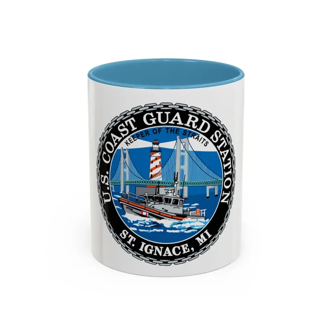 USCG Station St Ignace MI (U.S. Coast Guard) Accent Coffee Mug 11oz Light Blue - Go Mug Yourself