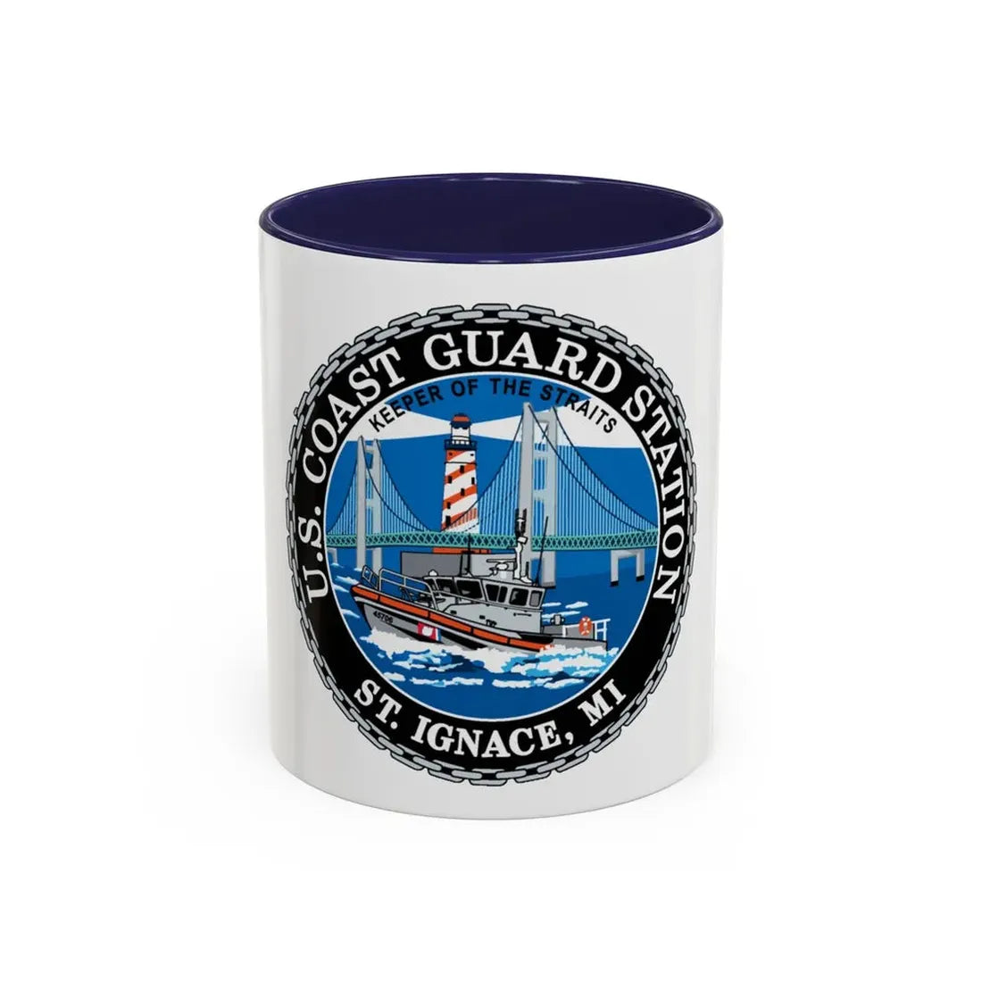 USCG Station St Ignace MI (U.S. Coast Guard) Accent Coffee Mug 11oz Navy - Go Mug Yourself