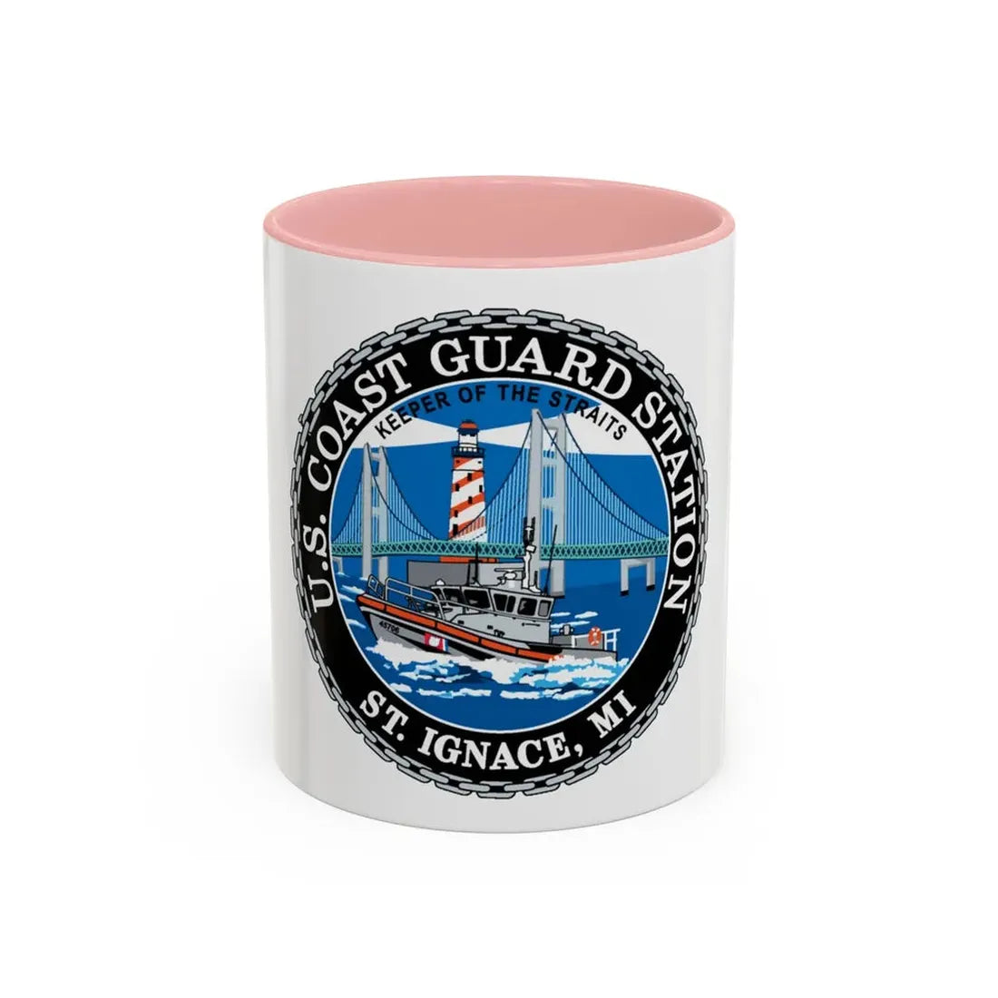 USCG Station St Ignace MI (U.S. Coast Guard) Accent Coffee Mug 11oz Pink - Go Mug Yourself
