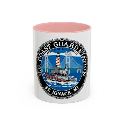 USCG Station St Ignace MI (U.S. Coast Guard) Accent Coffee Mug 11oz Pink - Go Mug Yourself