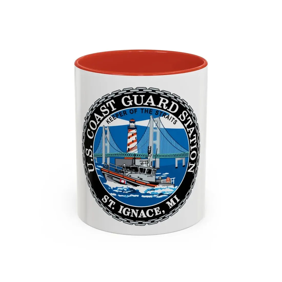 USCG Station St Ignace MI (U.S. Coast Guard) Accent Coffee Mug 11oz Red - Go Mug Yourself