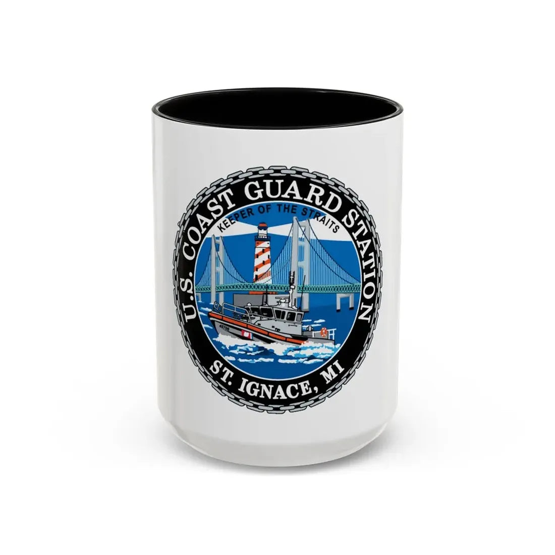 USCG Station St Ignace MI (U.S. Coast Guard) Accent Coffee Mug 15oz Black - Go Mug Yourself