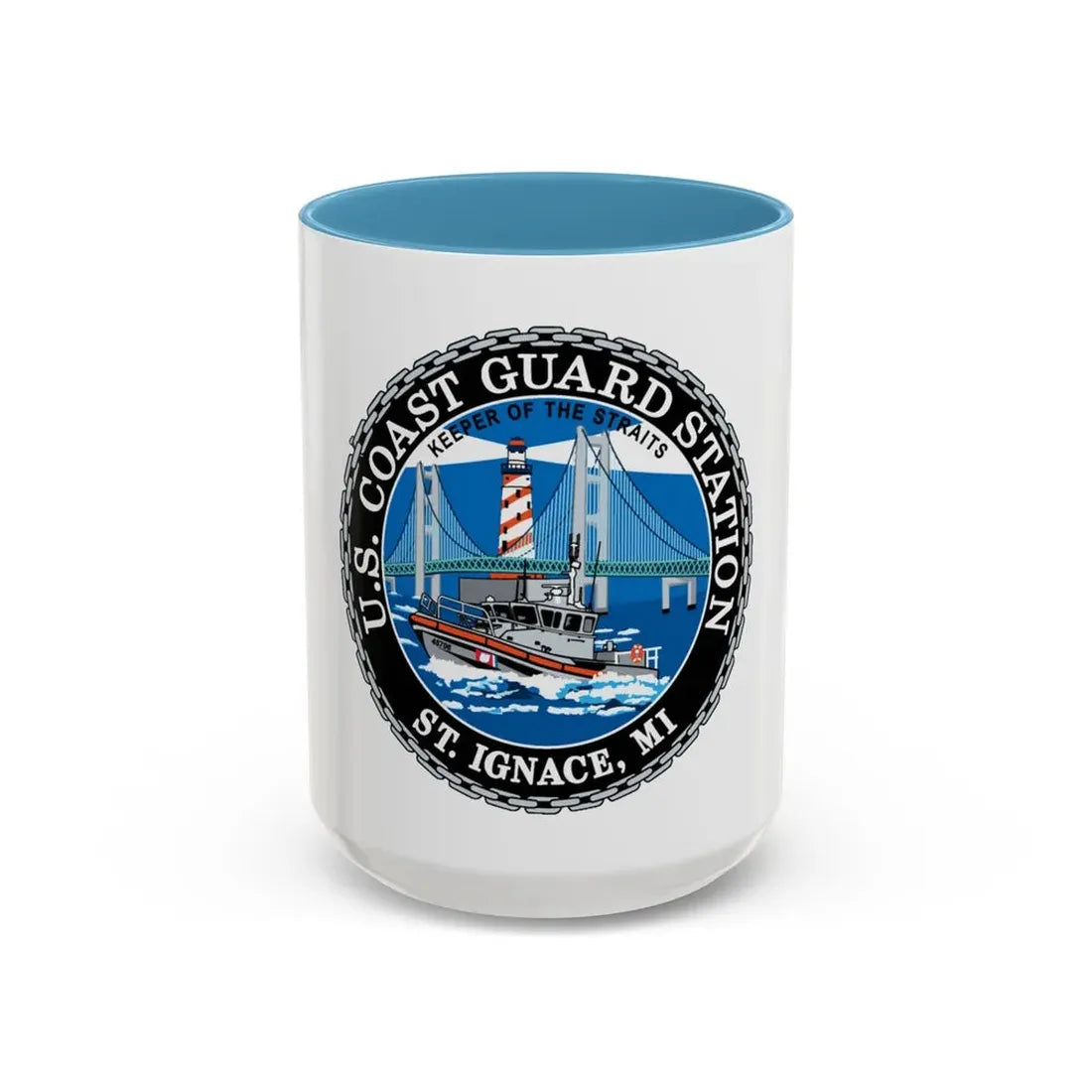 USCG Station St Ignace MI (U.S. Coast Guard) Accent Coffee Mug 15oz Light Blue - Go Mug Yourself