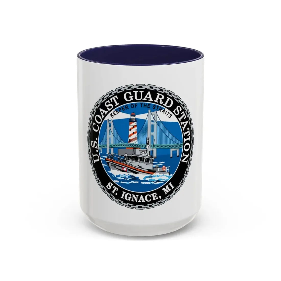 USCG Station St Ignace MI (U.S. Coast Guard) Accent Coffee Mug 15oz Navy - Go Mug Yourself