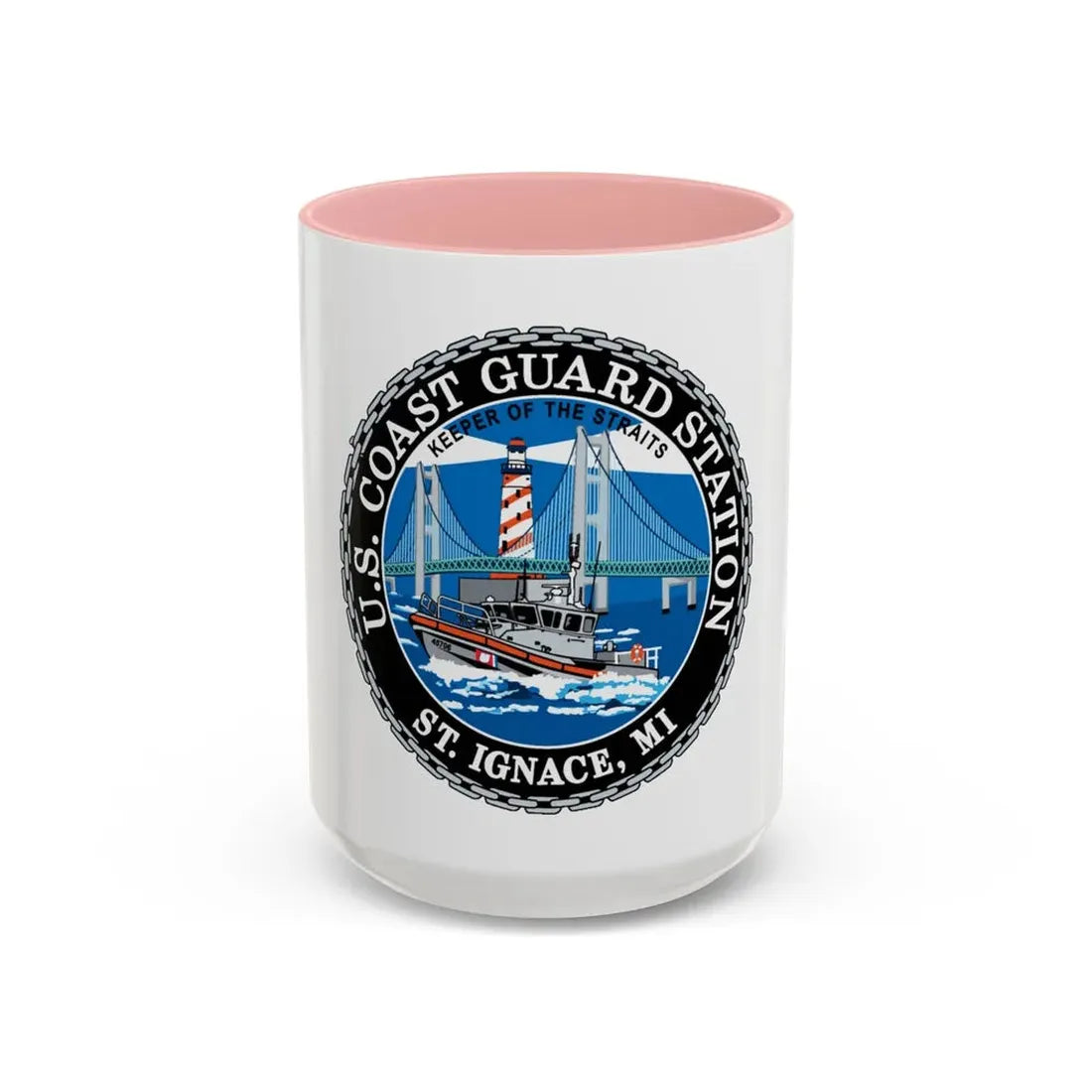 USCG Station St Ignace MI (U.S. Coast Guard) Accent Coffee Mug 15oz Pink - Go Mug Yourself