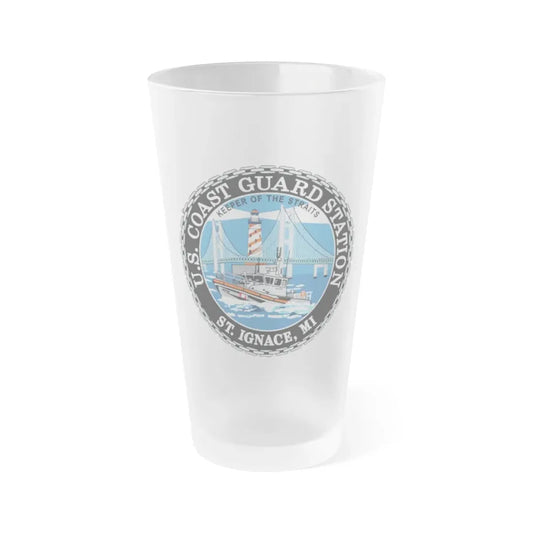 USCG Station St Ignace MI (U.S. Coast Guard) Frosted Pint Glass 16oz Default Title - Go Mug Yourself