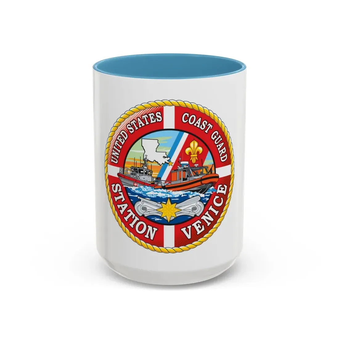 USCG Station Venice (U.S. Coast Guard) Accent Coffee Mug 15oz Light Blue - Go Mug Yourself