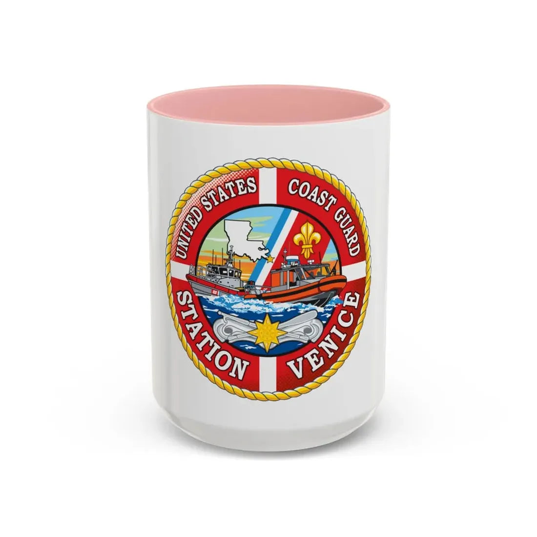 USCG Station Venice (U.S. Coast Guard) Accent Coffee Mug 15oz Pink - Go Mug Yourself