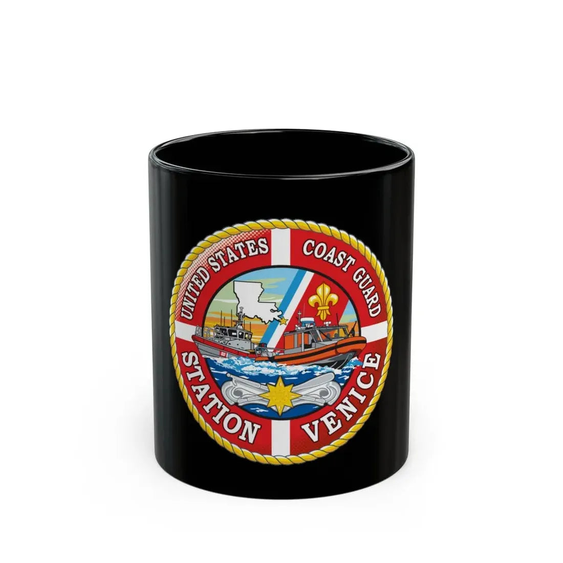 USCG Station Venice (U.S. Coast Guard) Black Coffee Mug 11oz - Go Mug Yourself