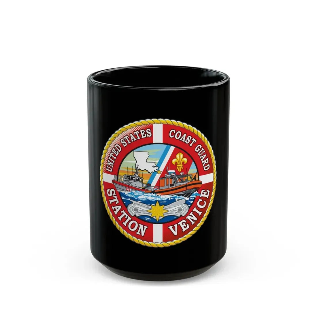 USCG Station Venice (U.S. Coast Guard) Black Coffee Mug 15oz - Go Mug Yourself
