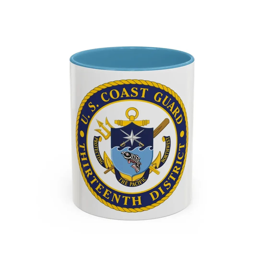 USCG Thirteenth District (U.S. Coast Guard) Accent Coffee Mug 11oz Light Blue - Go Mug Yourself
