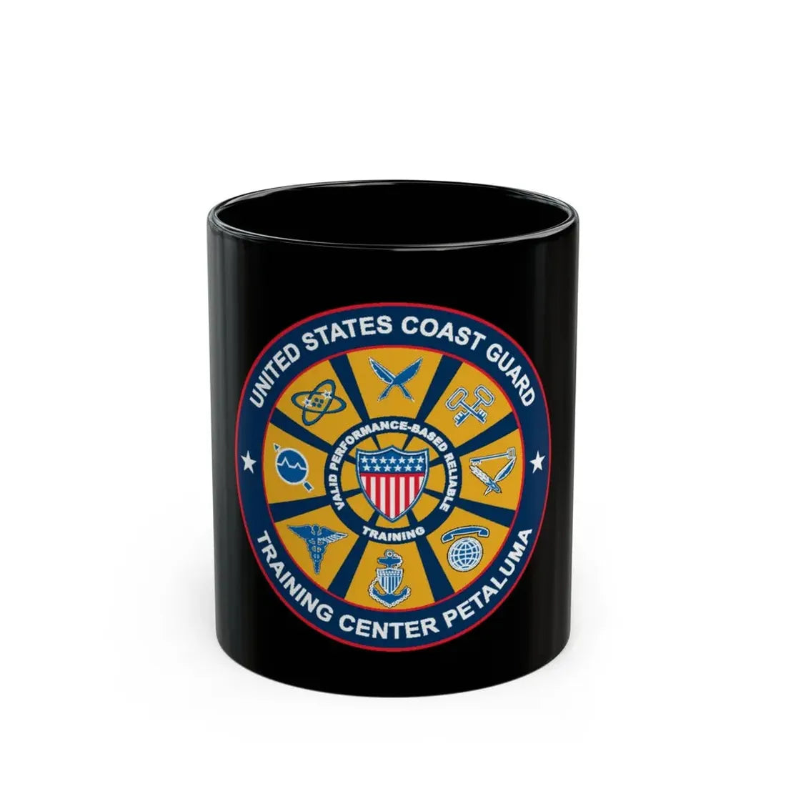 USCG Training Center Petaluma (U.S. Coast Guard) Black Coffee Mug 11oz - Go Mug Yourself