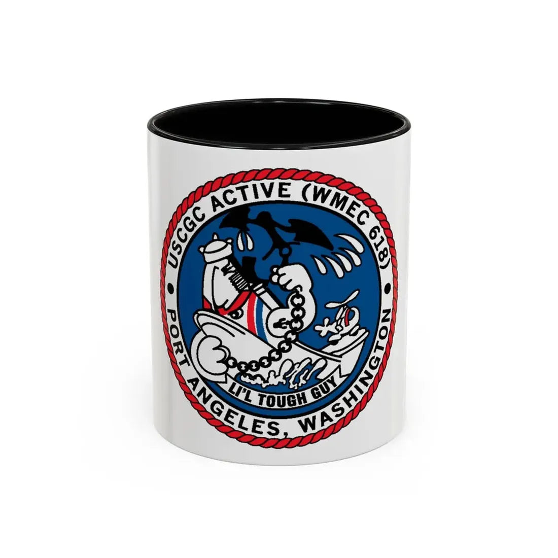 USCGC Active WMEC 618 Port Angeles WA (U.S. Coast Guard) Accent Coffee Mug 11oz Black - Go Mug Yourself