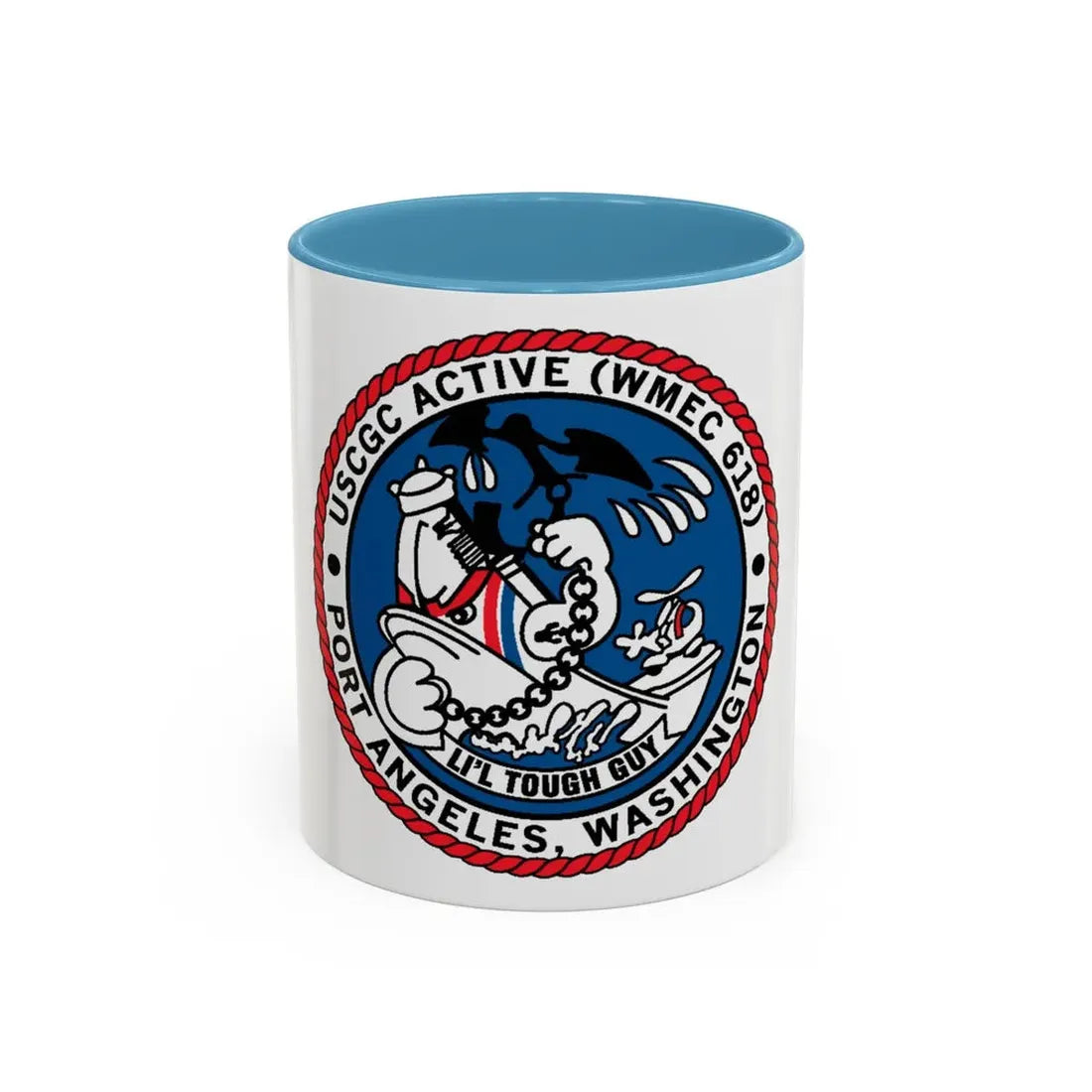 USCGC Active WMEC 618 Port Angeles WA (U.S. Coast Guard) Accent Coffee Mug 11oz Light Blue - Go Mug Yourself