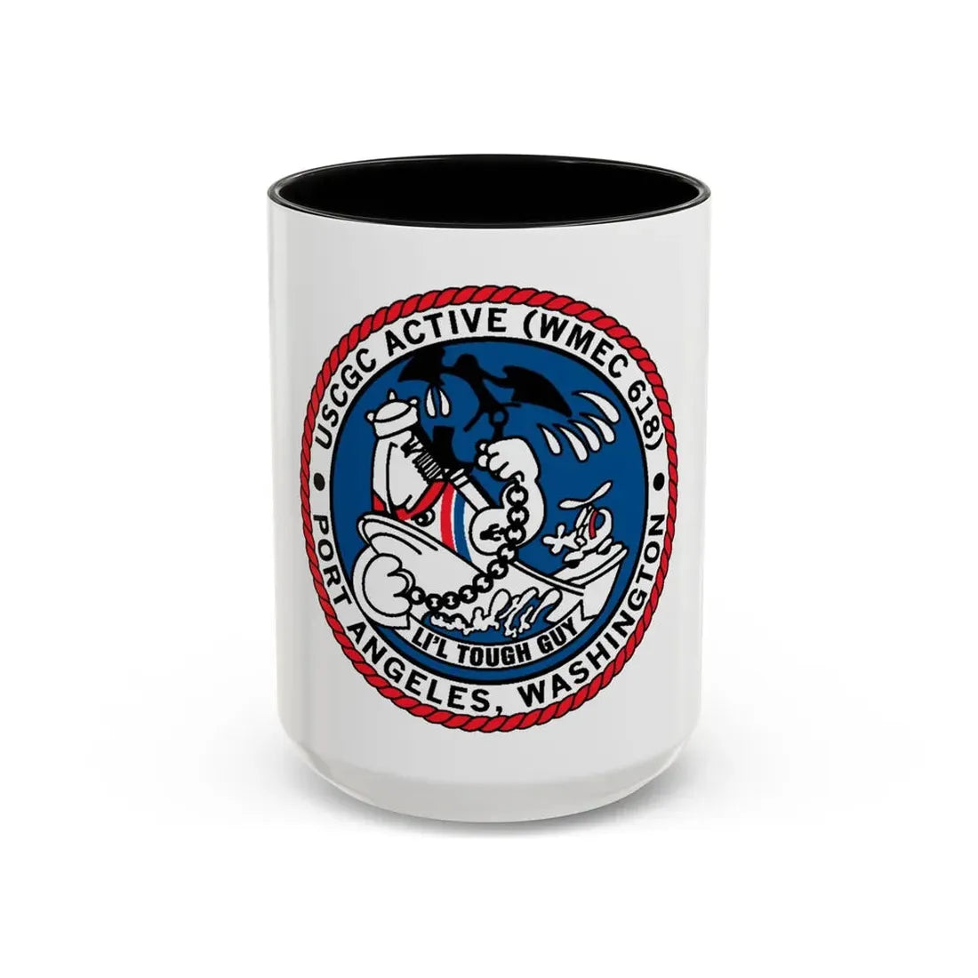 USCGC Active WMEC 618 Port Angeles WA (U.S. Coast Guard) Accent Coffee Mug 15oz Black - Go Mug Yourself