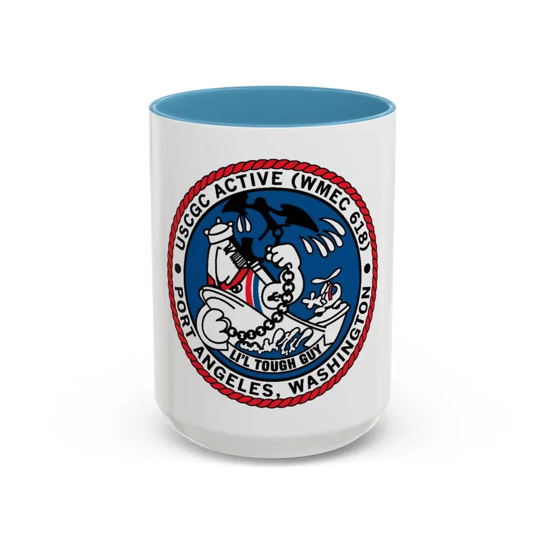 USCGC Active WMEC 618 Port Angeles WA (U.S. Coast Guard) Accent Coffee Mug 15oz Light Blue - Go Mug Yourself