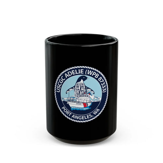 USCGC Adelie (U.S. Coast Guard) Black Coffee Mug-15oz-Go Mug Yourself