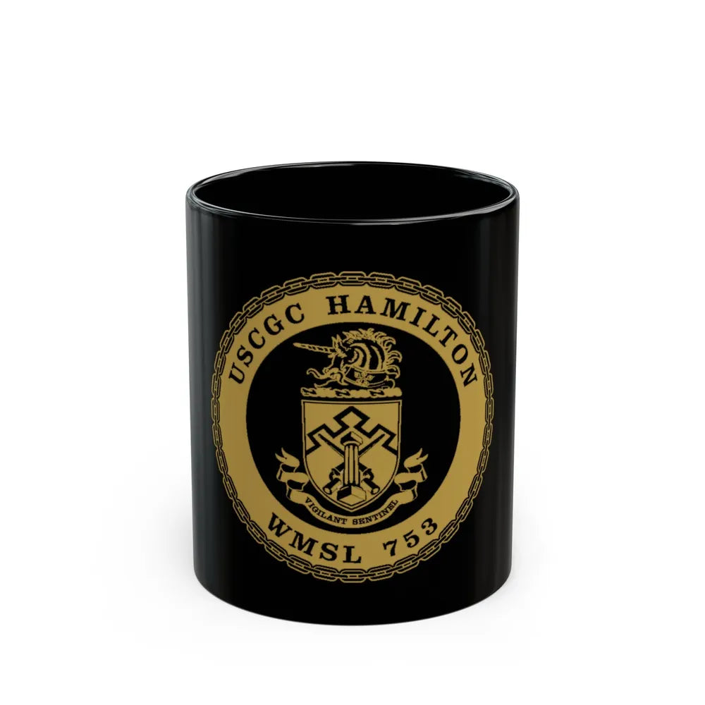 USCGC Hamilton WMSL 753 GOLD (U.S. Coast Guard) Black Coffee Mug-11oz-Go Mug Yourself