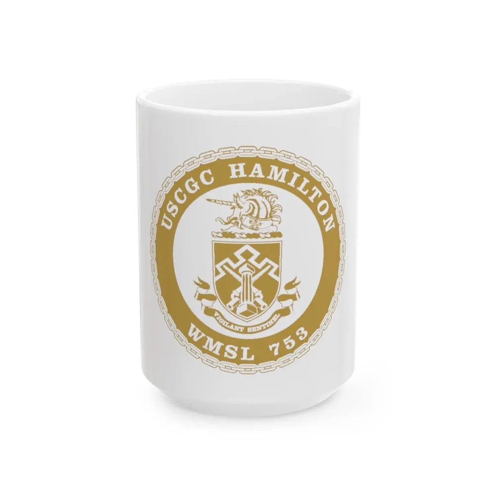 USCGC Hamilton WMSL 753 GOLD (U.S. Coast Guard) White Coffee Mug-15oz-Go Mug Yourself