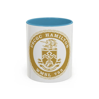 USCGC Hamilton WMSL 753 GOLD (U.S. Coast Guard) Accent Coffee Mug 11oz Light Blue - Go Mug Yourself