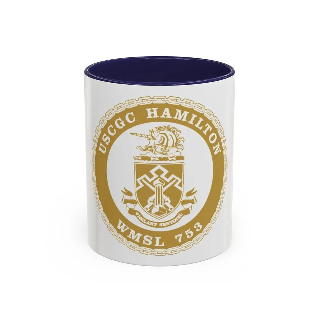 USCGC Hamilton WMSL 753 GOLD (U.S. Coast Guard) Accent Coffee Mug 11oz Navy - Go Mug Yourself