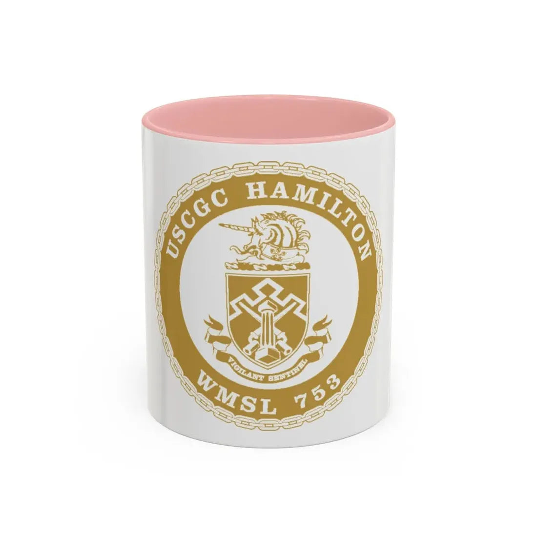 USCGC Hamilton WMSL 753 GOLD (U.S. Coast Guard) Accent Coffee Mug 11oz Pink - Go Mug Yourself