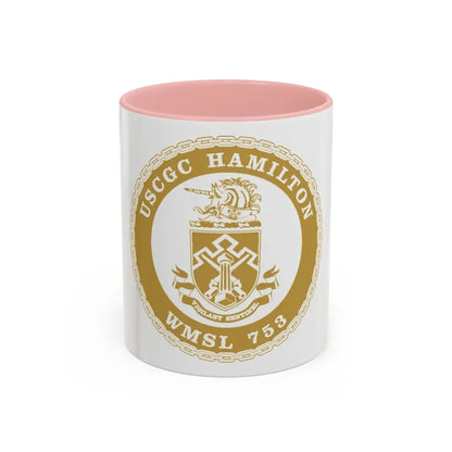 USCGC Hamilton WMSL 753 GOLD (U.S. Coast Guard) Accent Coffee Mug 11oz Pink - Go Mug Yourself
