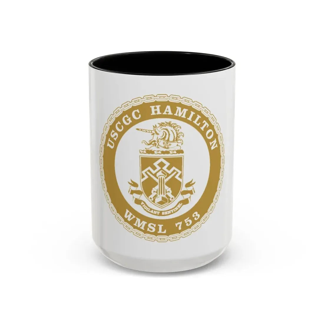 USCGC Hamilton WMSL 753 GOLD (U.S. Coast Guard) Accent Coffee Mug 15oz Black - Go Mug Yourself