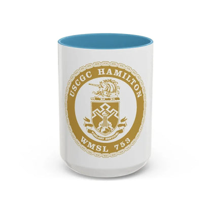 USCGC Hamilton WMSL 753 GOLD (U.S. Coast Guard) Accent Coffee Mug 15oz Light Blue - Go Mug Yourself