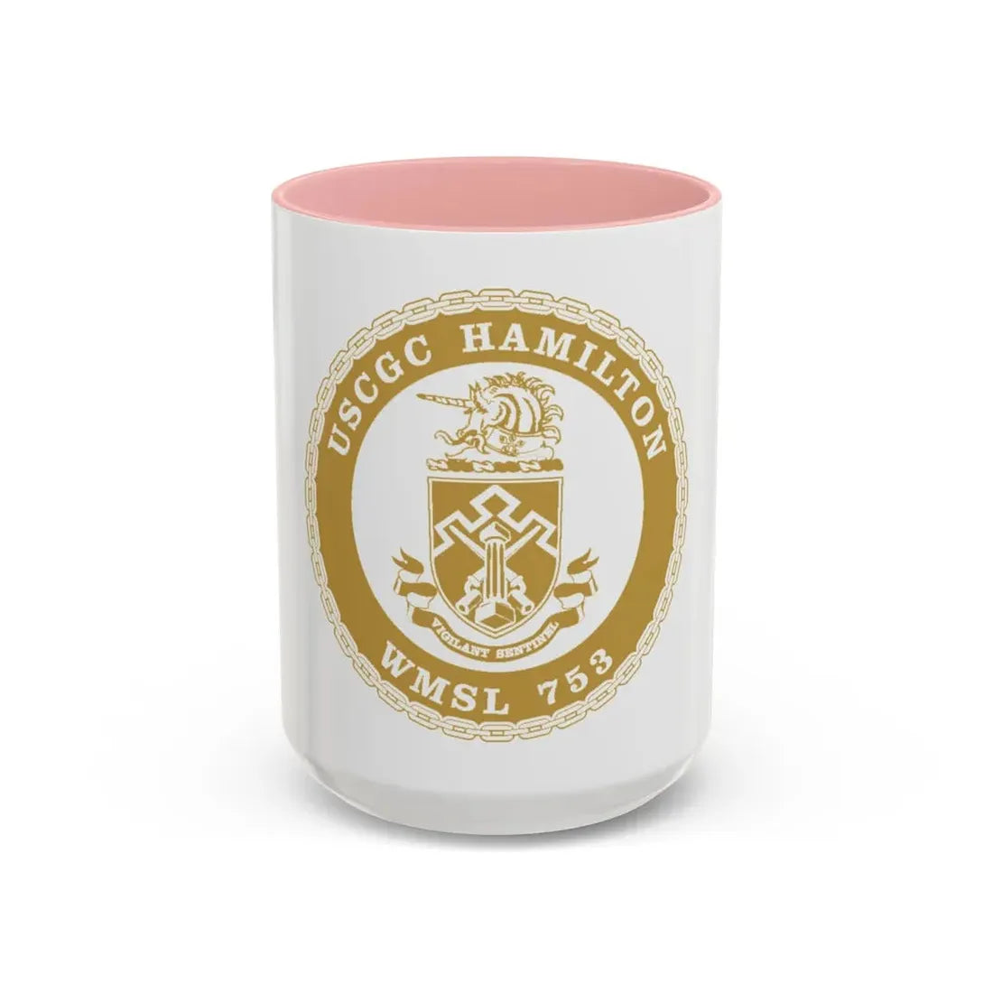 USCGC Hamilton WMSL 753 GOLD (U.S. Coast Guard) Accent Coffee Mug 15oz Pink - Go Mug Yourself
