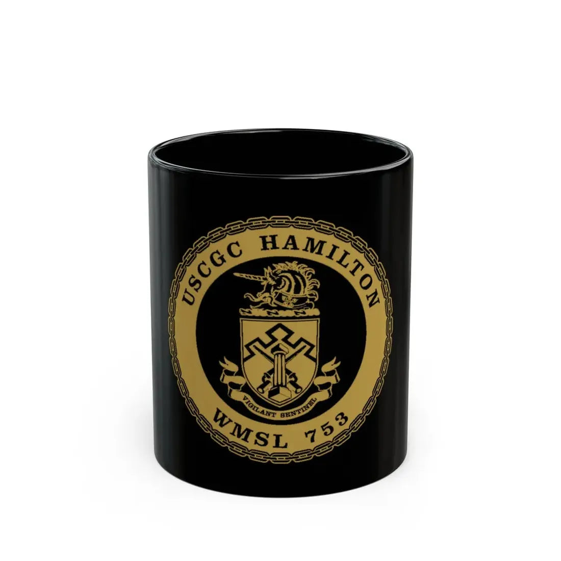 USCGC Hamilton WMSL 753 GOLD (U.S. Coast Guard) Black Coffee Mug 11oz - Go Mug Yourself