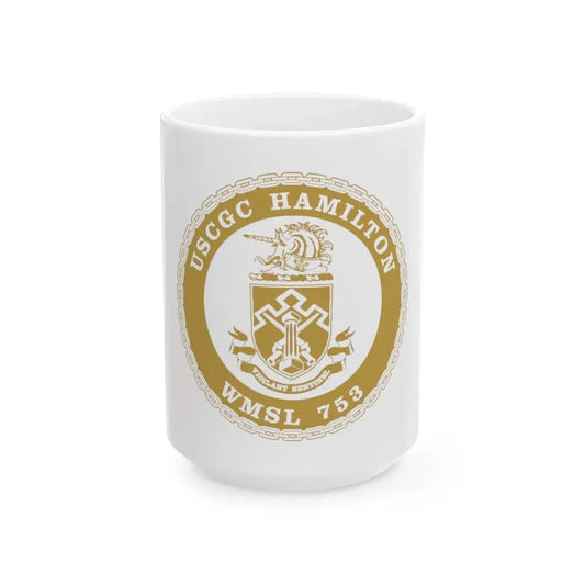 USCGC Hamilton WMSL 753 GOLD (U.S. Coast Guard) White Coffee Mug 15oz - Go Mug Yourself